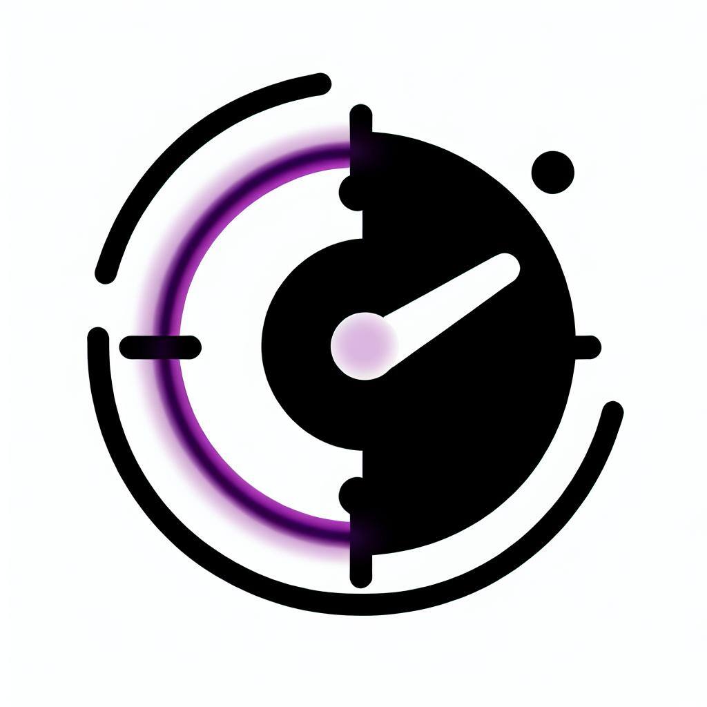 A clock icon, very simple, black, purple colors, white background, no shadow, showing that time is ticking-2