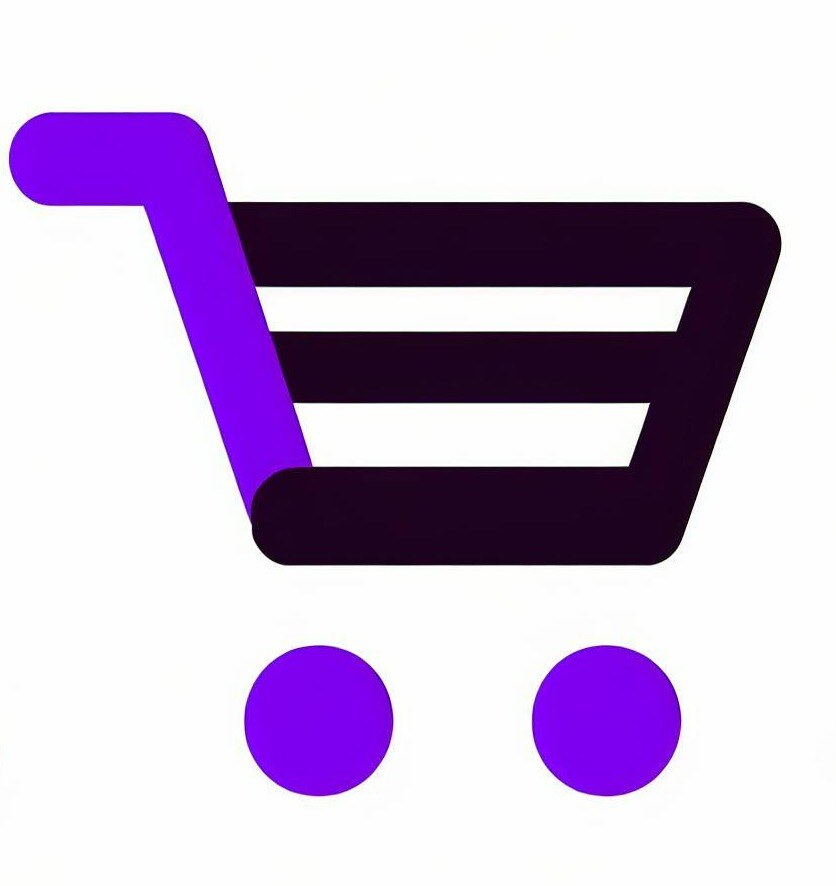 A shopping cart icon, very simple, black, purple colors, white background, no shadow, showing that time is ticking-1