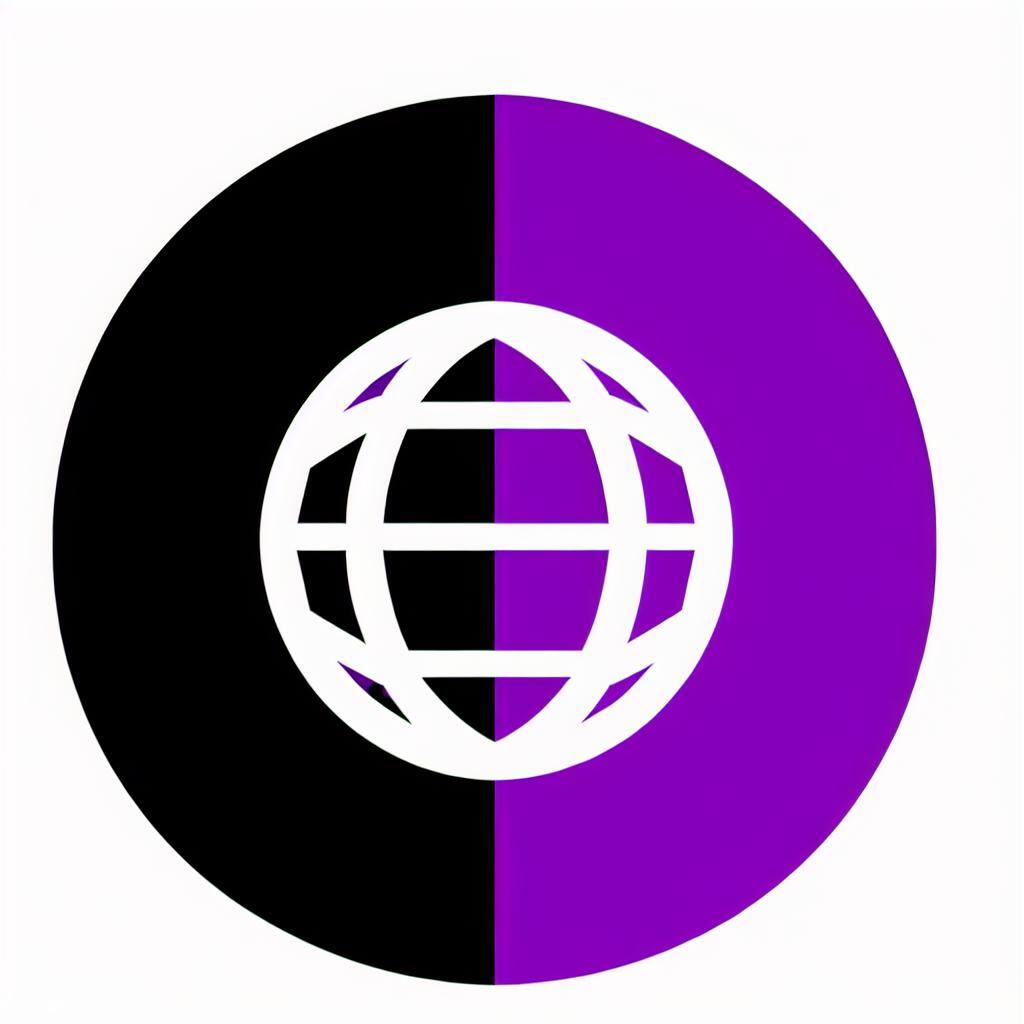 The world Icon, very simple, black and purple colors, white background